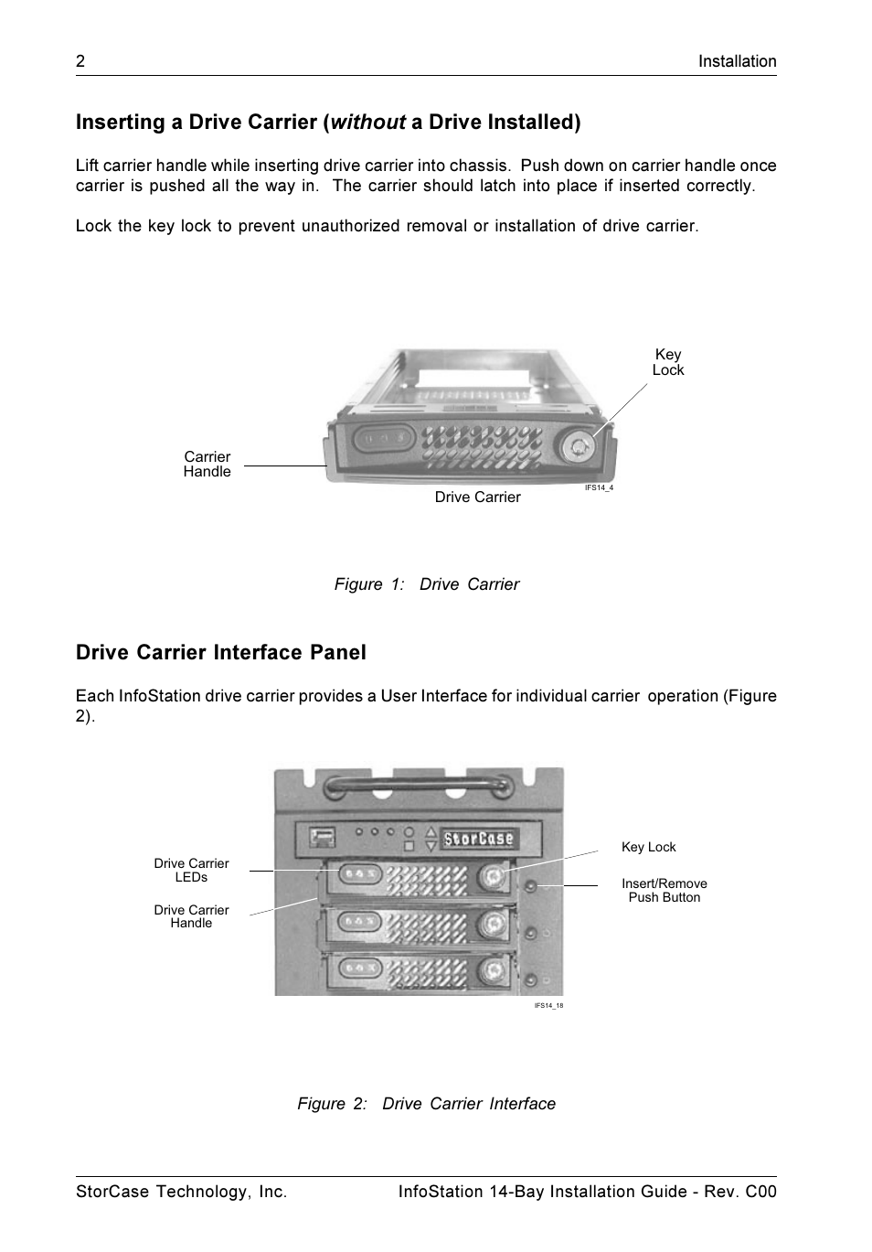 Figure 1: drive carrier, Drive carrier interface panel, Figure 2: drive carrier interface | StorCase Technology 14-Bay 4U SCSI Ultra160 User Manual | Page 7 / 25