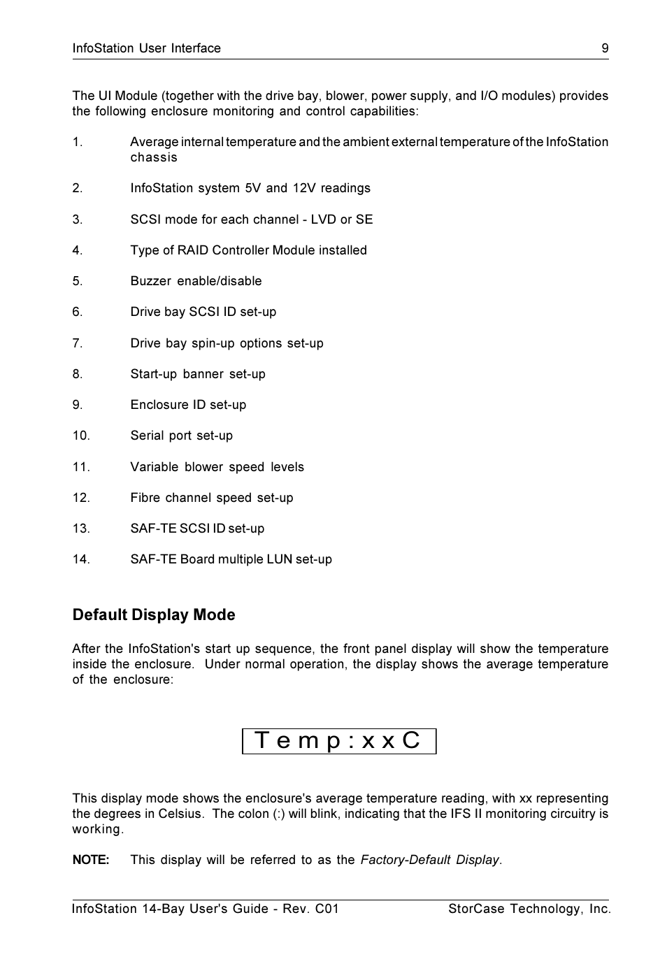Default display mode | StorCase Technology 14-Bay 4U SCSI Ultra160 User Manual | Page 18 / 65