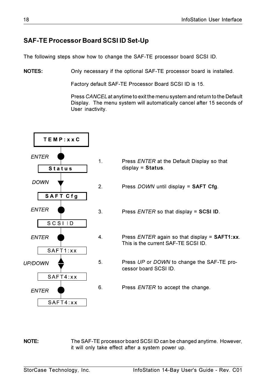 Saf-te processor board scsi id set-up | StorCase Technology 14-Bay 4U SCSI Ultra160 User Manual | Page 27 / 65
