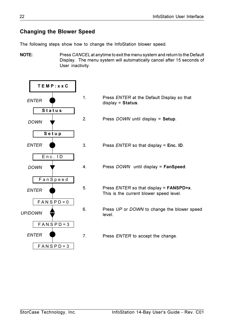 Changing the blower speed | StorCase Technology 14-Bay 4U SCSI Ultra160 User Manual | Page 31 / 65