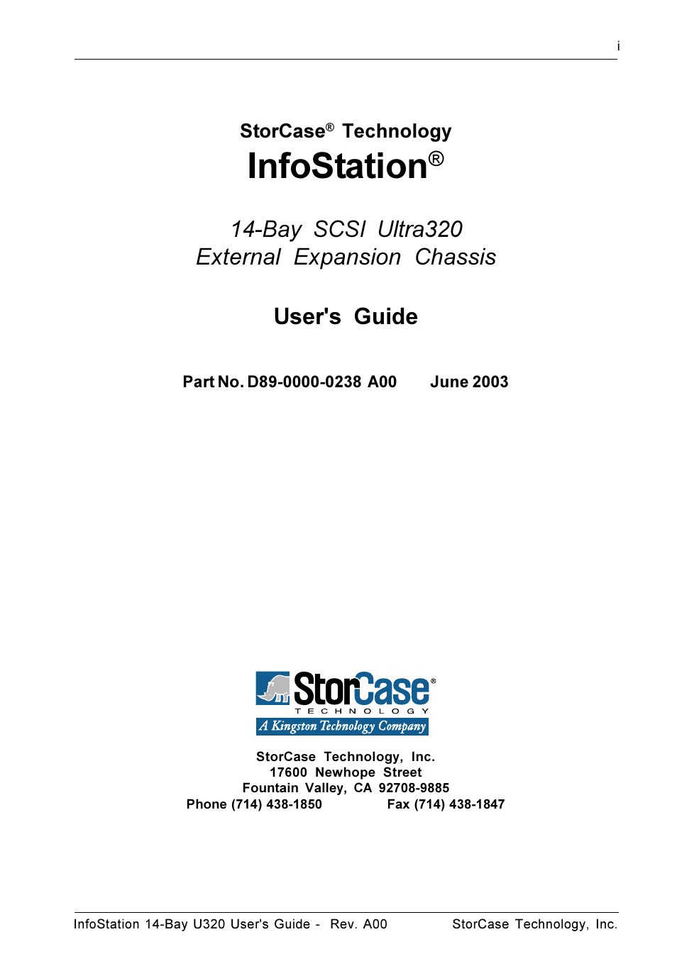 Infostation | StorCase Technology 14-Bay 4U SCSI Ultra320 User Manual | Page 2 / 65