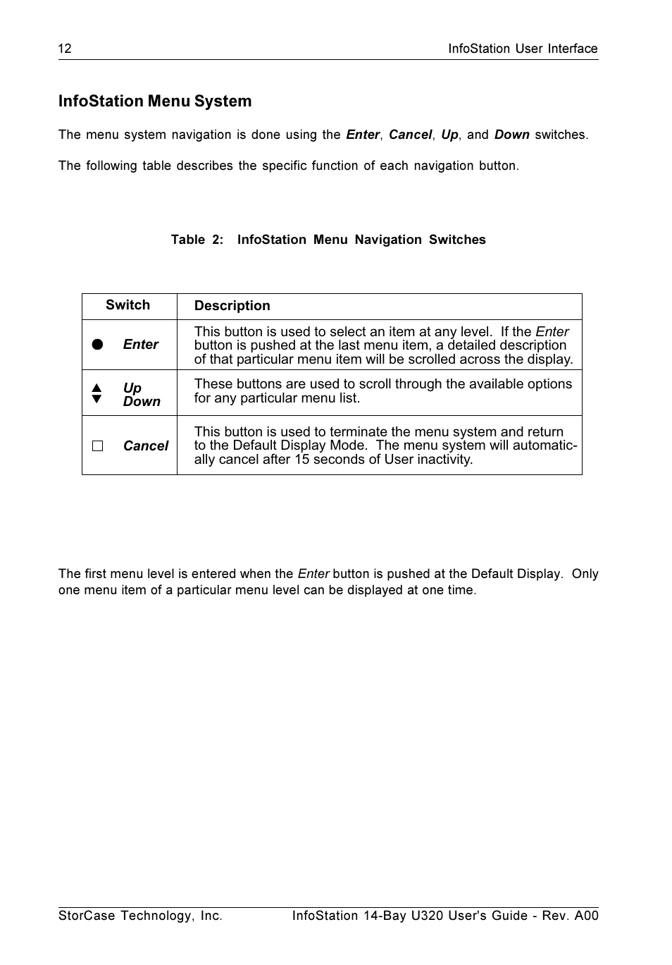 Infostation menu system | StorCase Technology 14-Bay 4U SCSI Ultra320 User Manual | Page 21 / 65