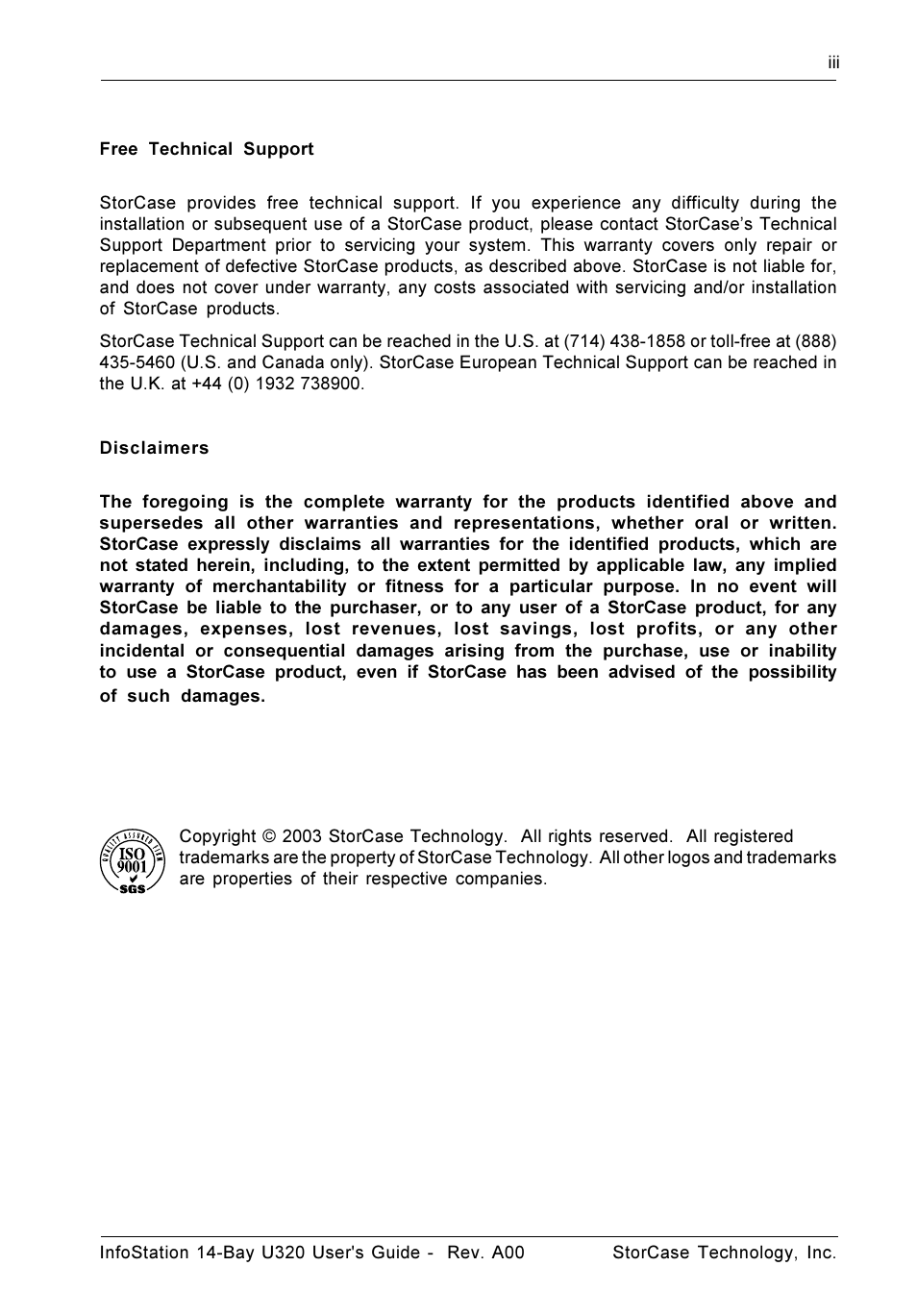 StorCase Technology 14-Bay 4U SCSI Ultra320 User Manual | Page 4 / 65