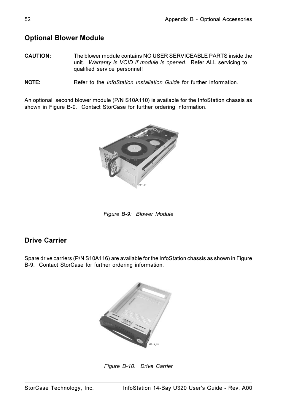 Drive carrier, Optional blower module | StorCase Technology 14-Bay 4U SCSI Ultra320 User Manual | Page 61 / 65