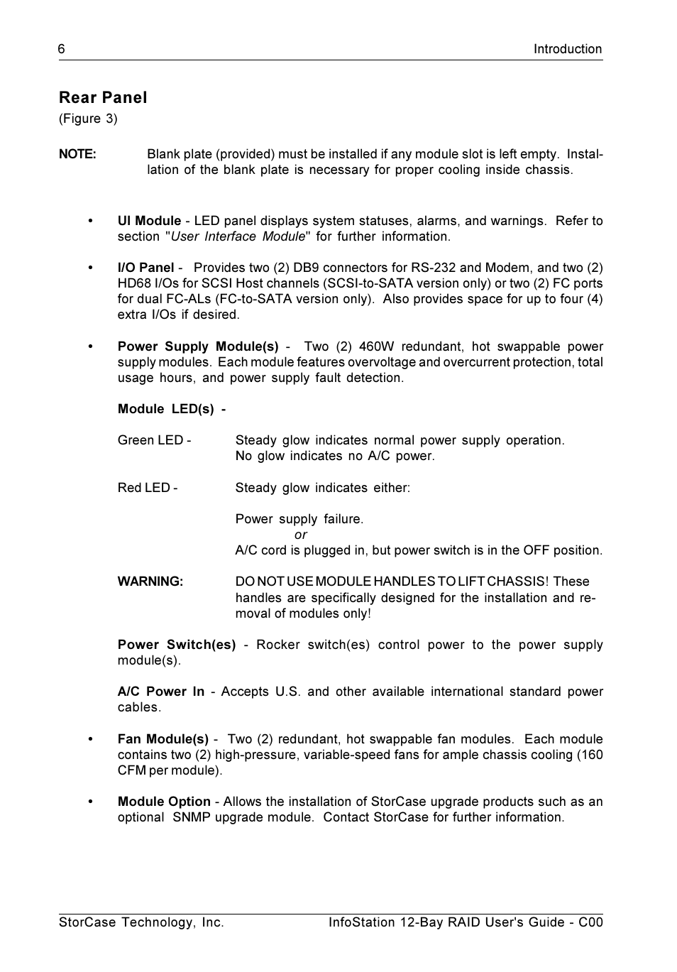 Rear panel | StorCase Technology InfoStation 12-Bay 4U Ultra160/SATA User Manual | Page 17 / 77