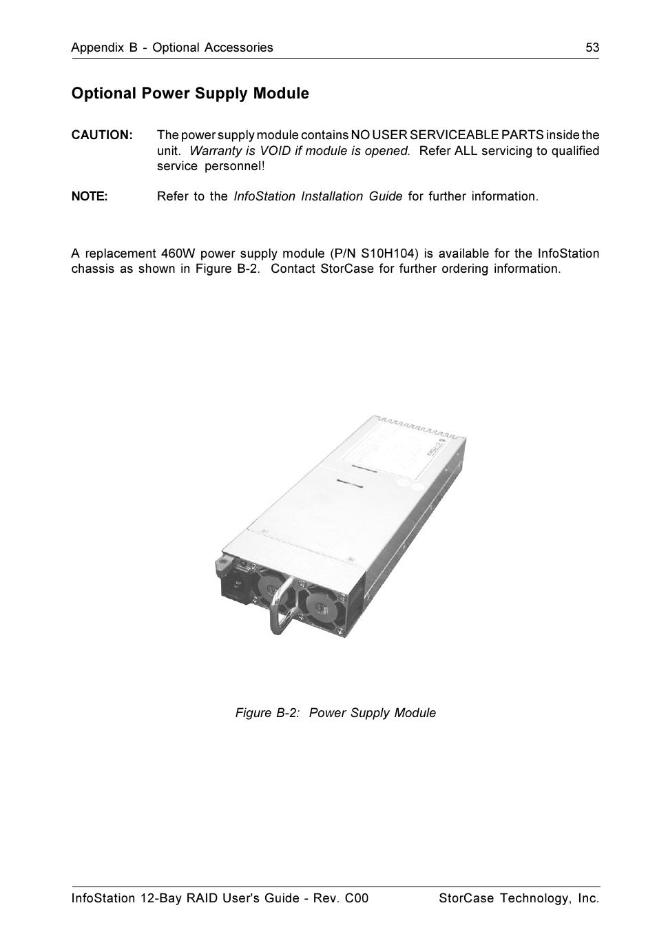 Optional power supply module | StorCase Technology InfoStation 12-Bay 4U Ultra160/SATA User Manual | Page 64 / 77