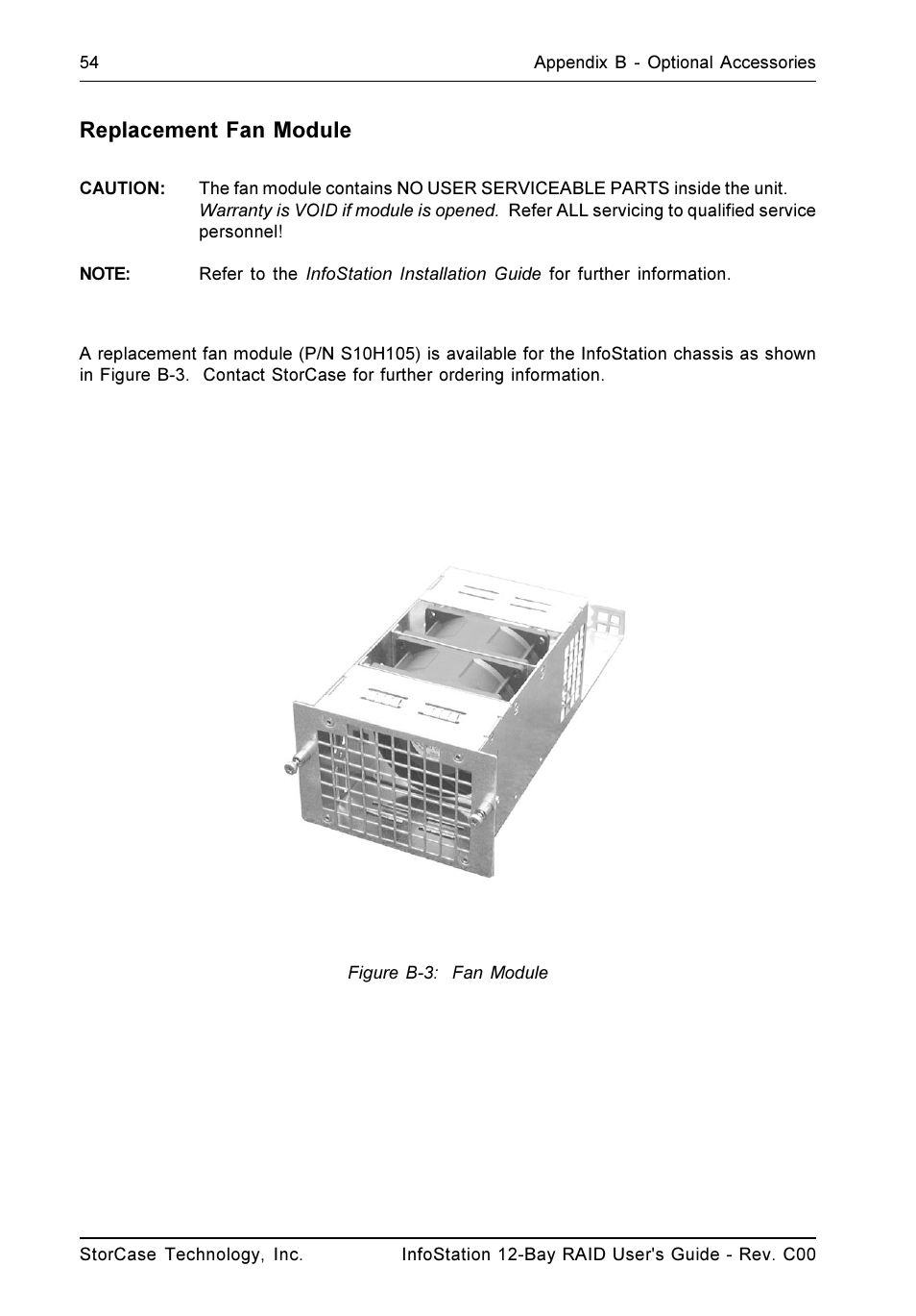 Replacement fan module | StorCase Technology InfoStation 12-Bay 4U Ultra160/SATA User Manual | Page 65 / 77