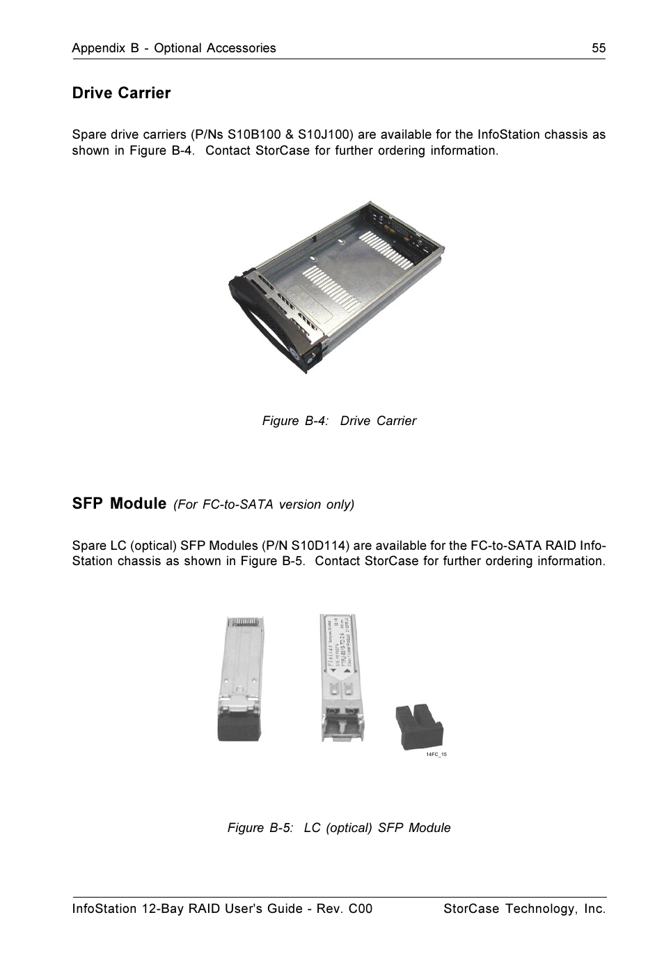 Drive carrier, Sfp module | StorCase Technology InfoStation 12-Bay 4U Ultra160/SATA User Manual | Page 66 / 77