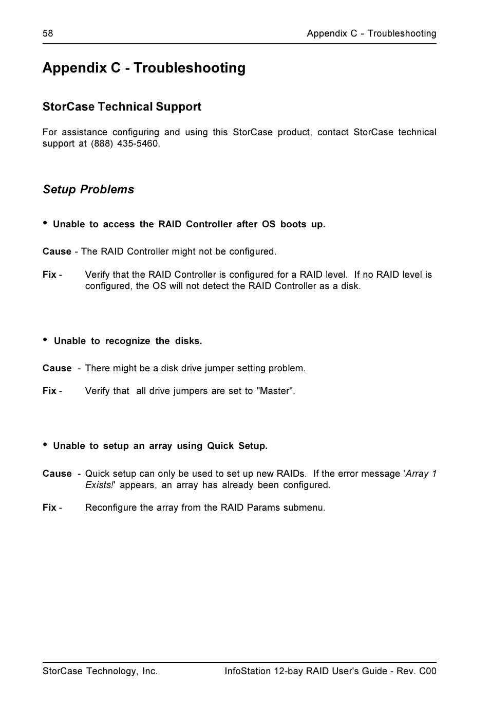 Appendix c - troubleshooting | StorCase Technology InfoStation 12-Bay 4U Ultra160/SATA User Manual | Page 69 / 77