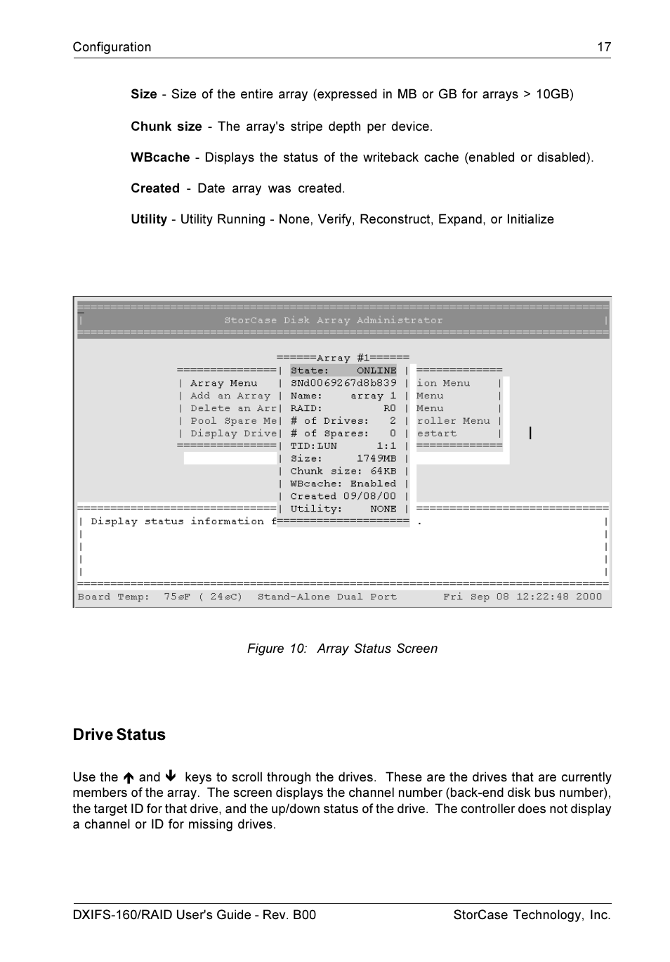 Drive status | StorCase Technology SCSI-to-SCSI Single RAID User Manual | Page 27 / 82