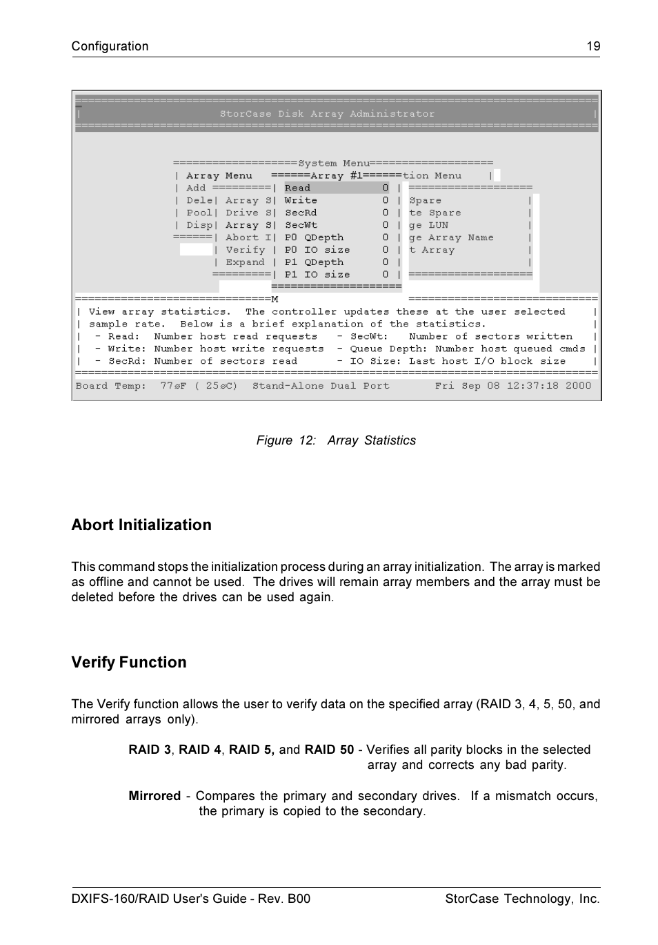 Abort initialization, Verify function | StorCase Technology SCSI-to-SCSI Single RAID User Manual | Page 29 / 82