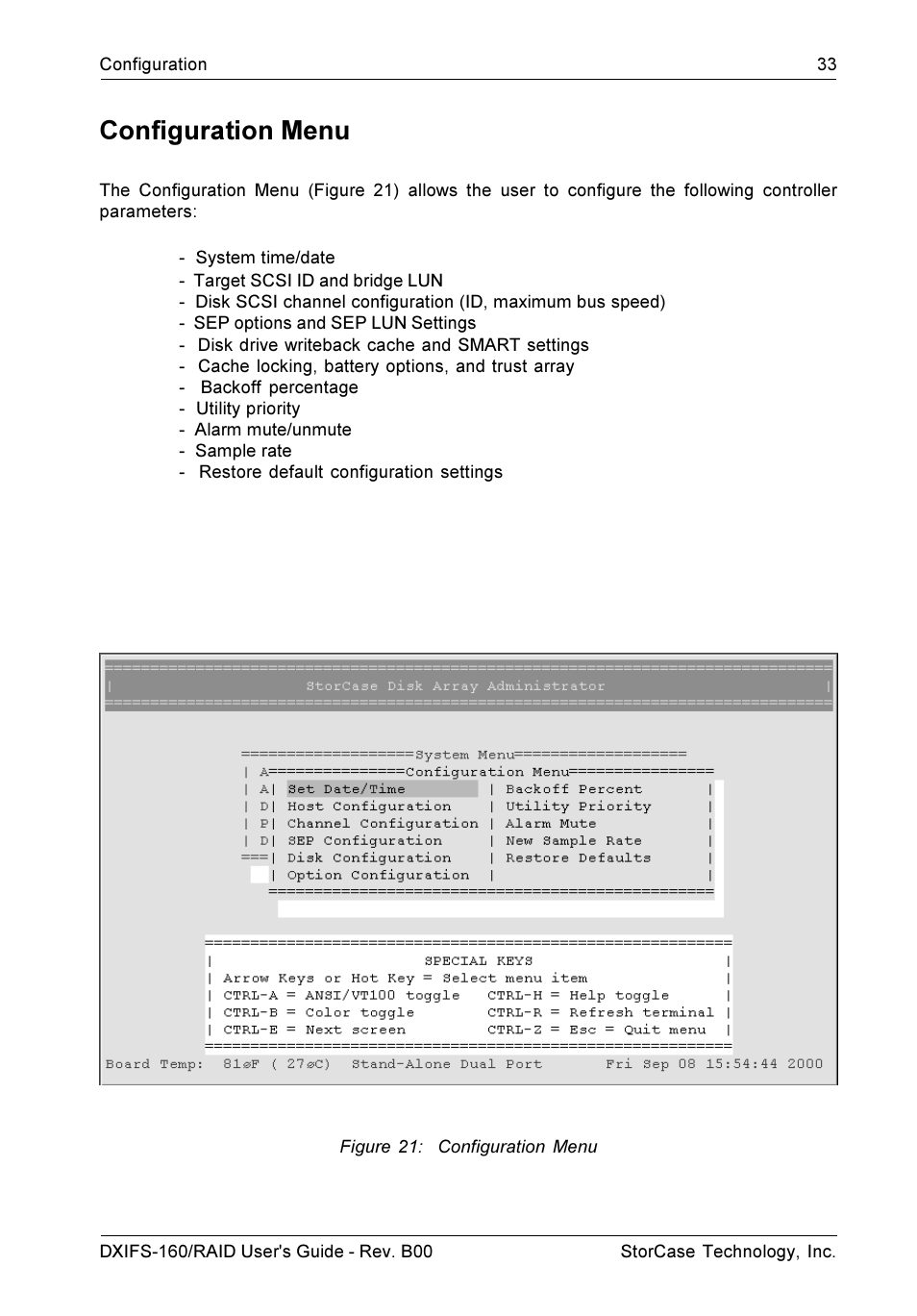 Configuration menu | StorCase Technology SCSI-to-SCSI Single RAID User Manual | Page 43 / 82