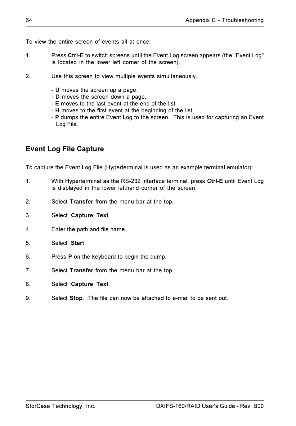 Event log file capture | StorCase Technology SCSI-to-SCSI Single RAID User Manual | Page 74 / 82