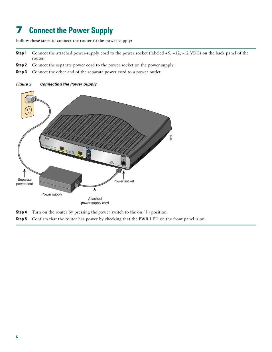 7 connect the power supply, Connect the power supply | Cisco 1710 User Manual | Page 6 / 12