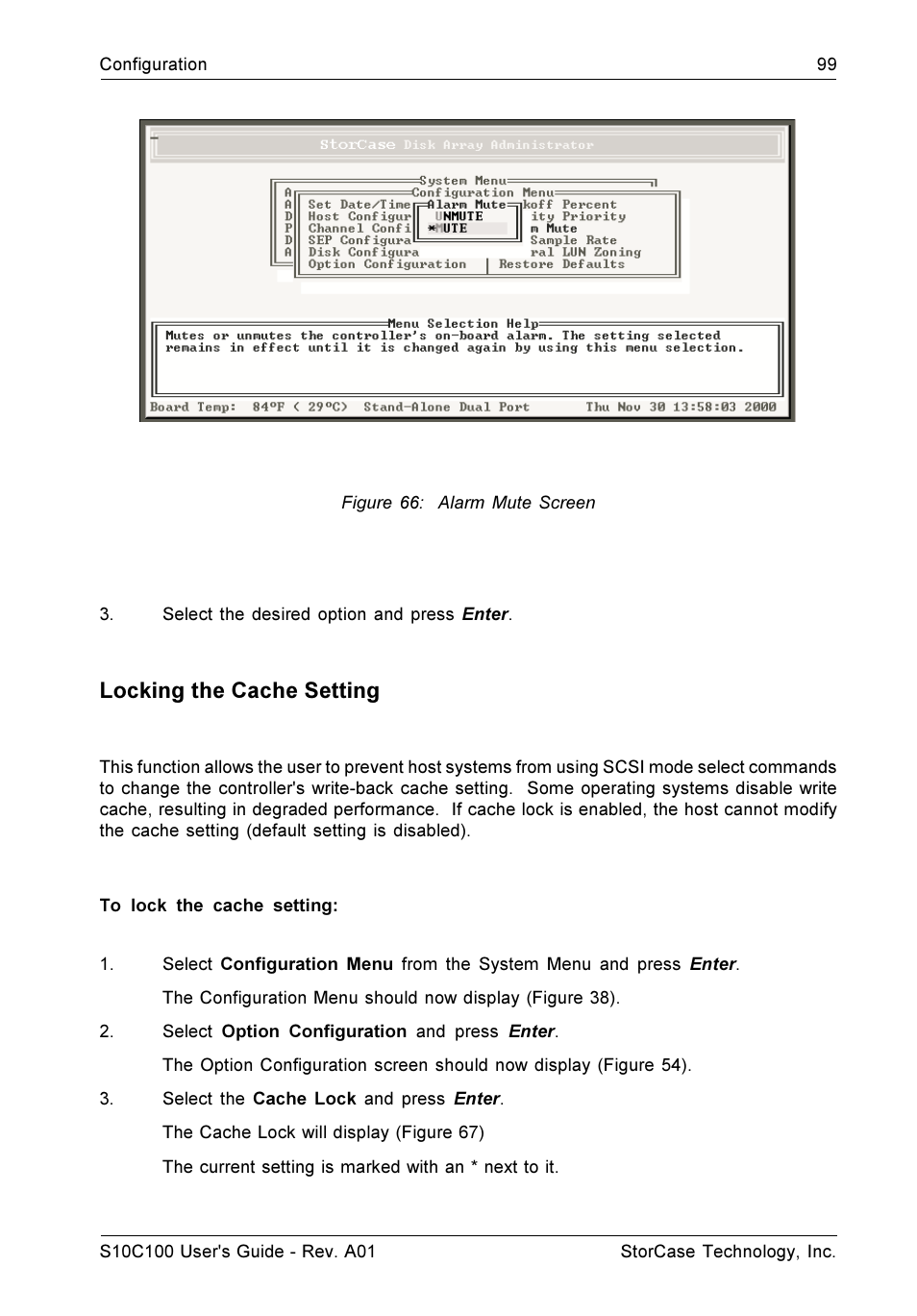 Locking the cache setting | StorCase Technology Fibre-to-SCSI Single RAID User Manual | Page 111 / 162