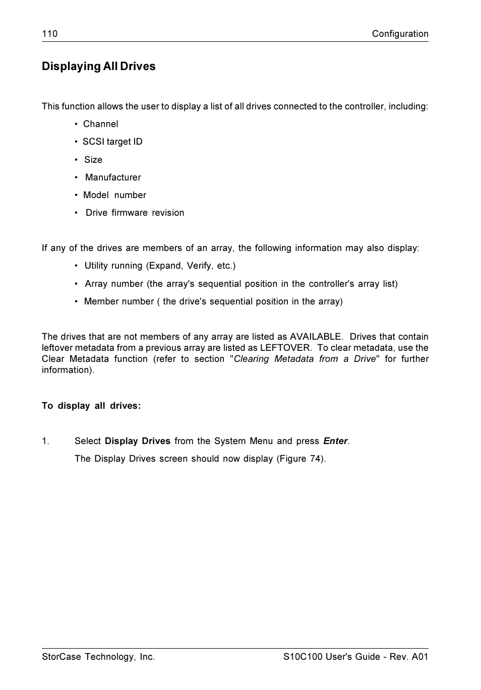 Displaying all drives | StorCase Technology Fibre-to-SCSI Single RAID User Manual | Page 122 / 162