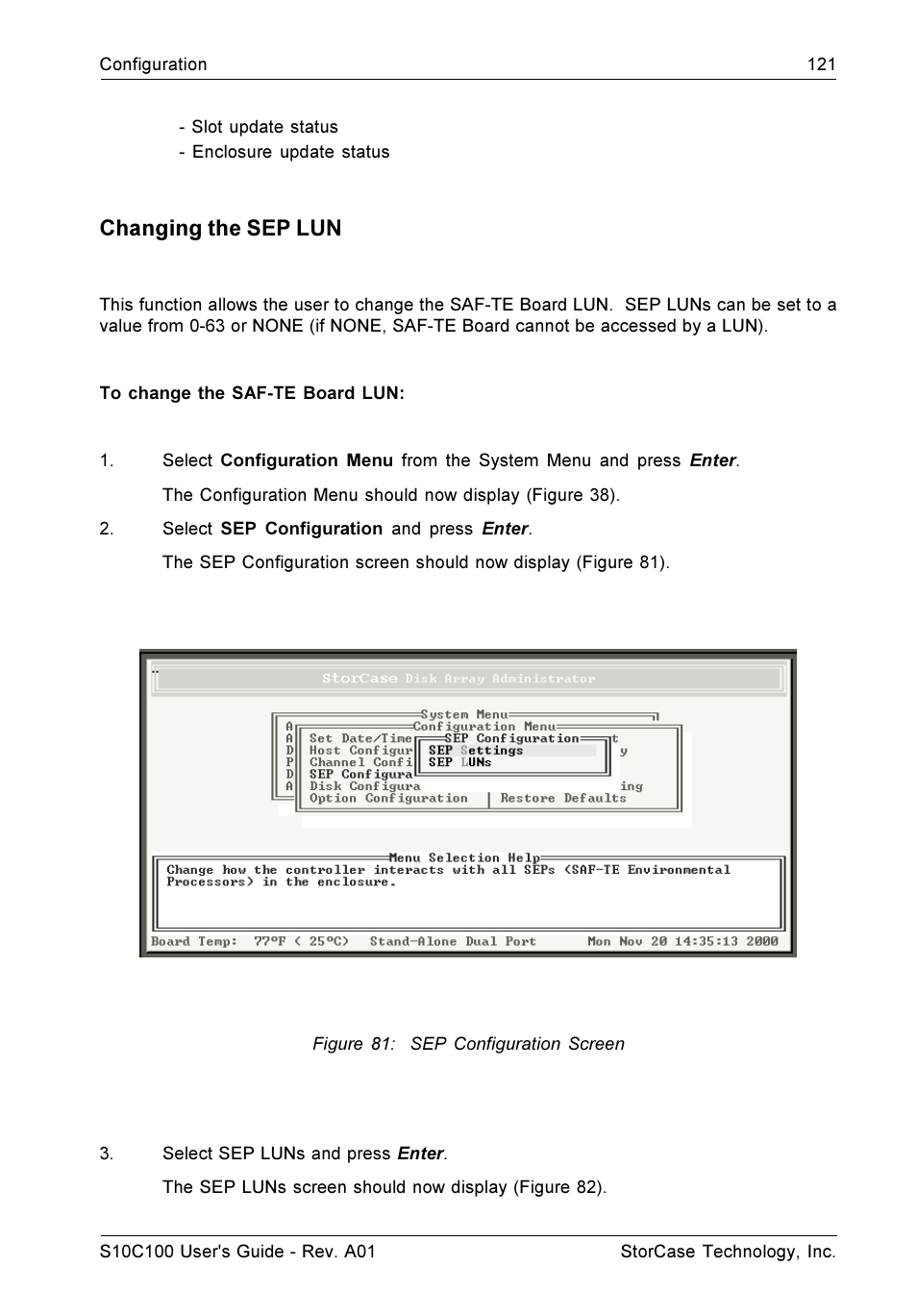 Changing the sep lun | StorCase Technology Fibre-to-SCSI Single RAID User Manual | Page 133 / 162