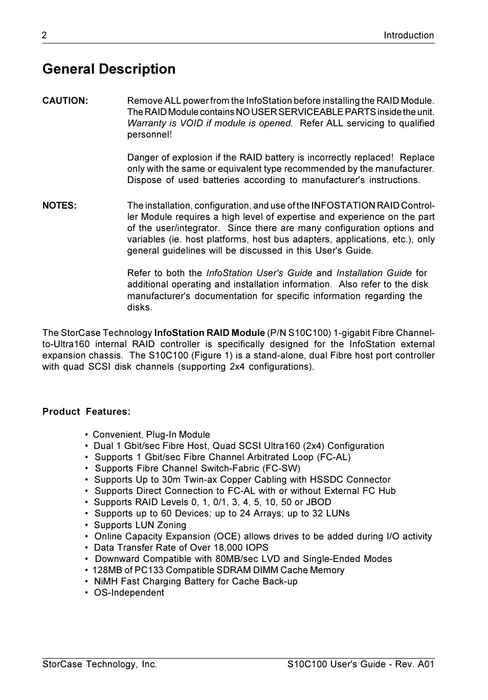 General description | StorCase Technology Fibre-to-SCSI Single RAID User Manual | Page 14 / 162