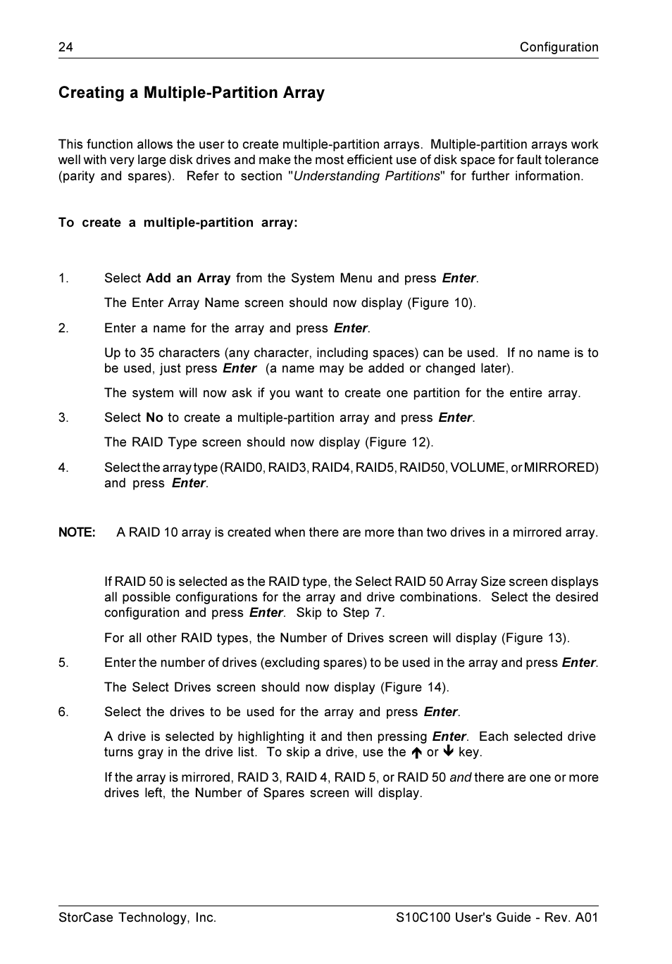 Creating a multiple-partition array | StorCase Technology Fibre-to-SCSI Single RAID User Manual | Page 36 / 162