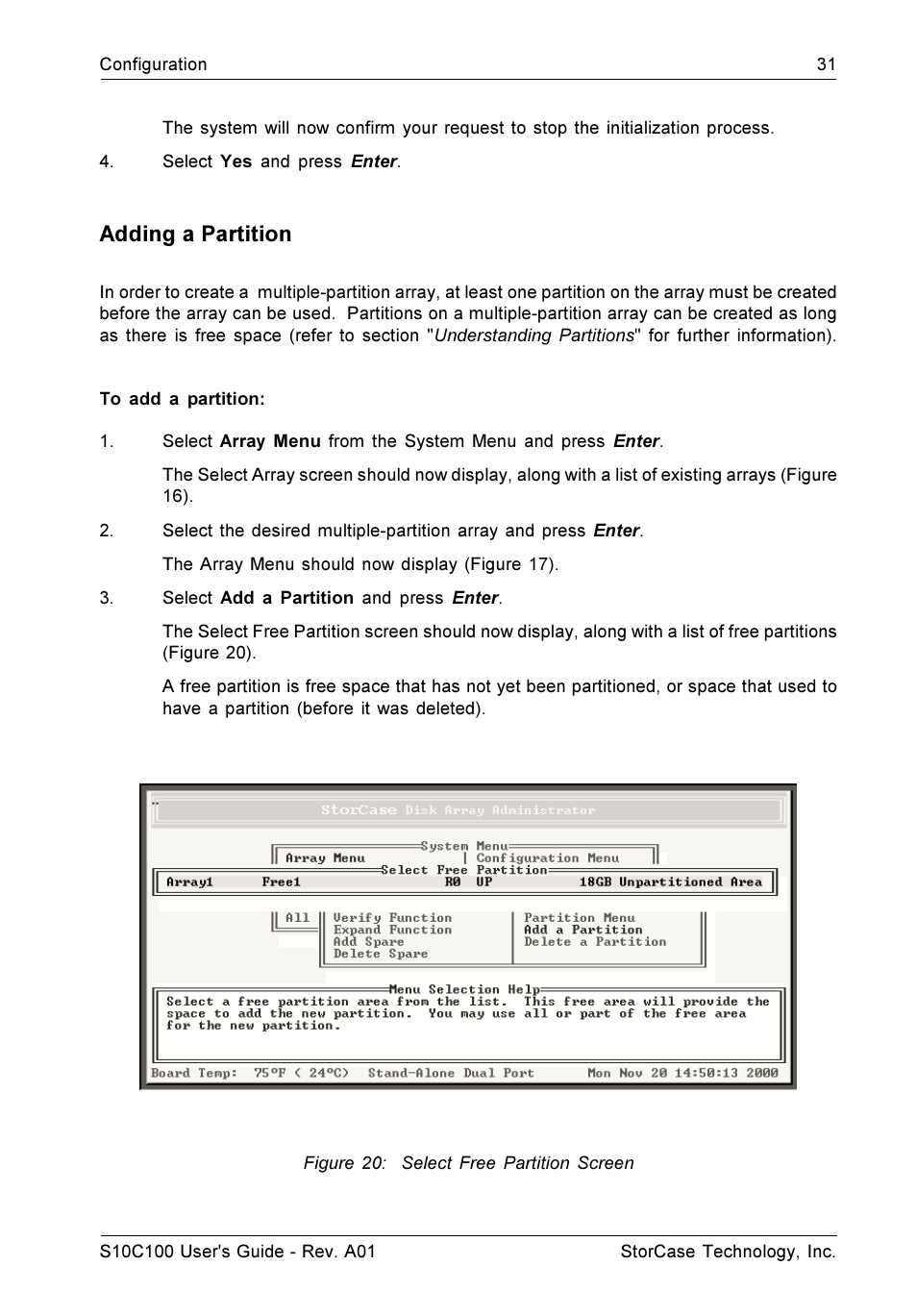 Adding a partition | StorCase Technology Fibre-to-SCSI Single RAID User Manual | Page 43 / 162