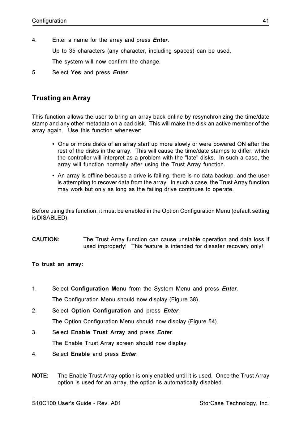 Trusting an array | StorCase Technology Fibre-to-SCSI Single RAID User Manual | Page 53 / 162