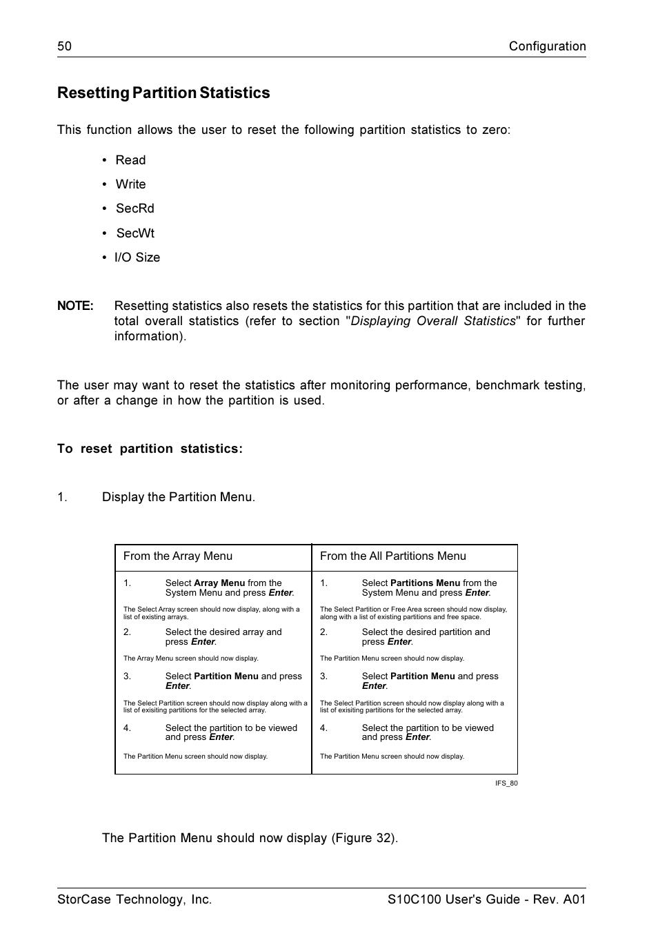 Resetting partition statistics | StorCase Technology Fibre-to-SCSI Single RAID User Manual | Page 62 / 162