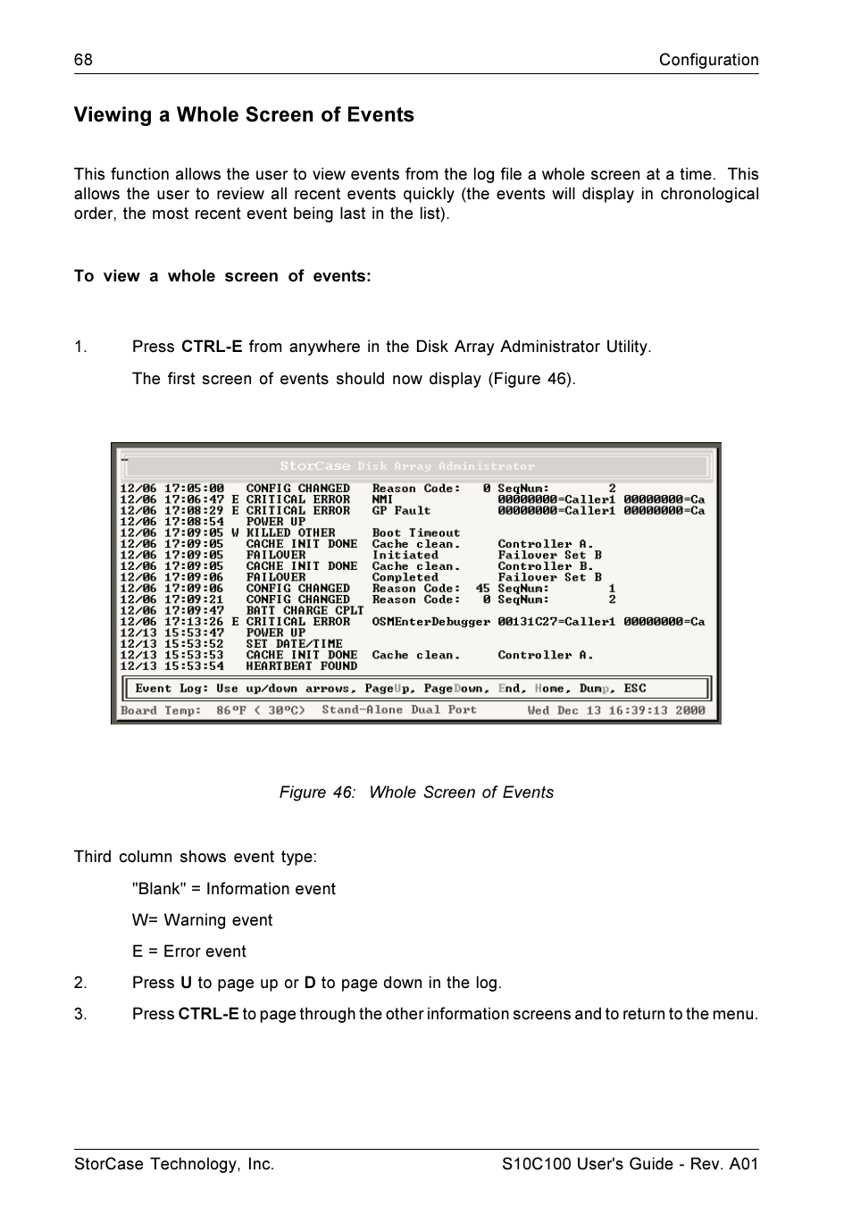 Viewing a whole screen of events | StorCase Technology Fibre-to-SCSI Single RAID User Manual | Page 80 / 162