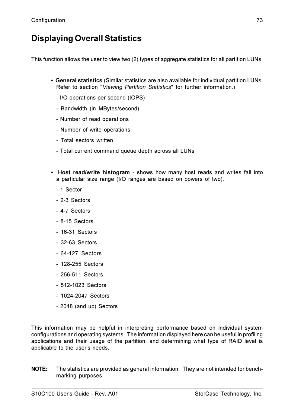 Displaying overall statistics | StorCase Technology Fibre-to-SCSI Single RAID User Manual | Page 85 / 162