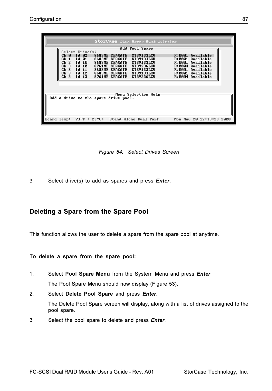 Deleting a spare from the spare pool | StorCase Technology FC-to-SCSI Single & Dual RAID User Manual | Page 100 / 179