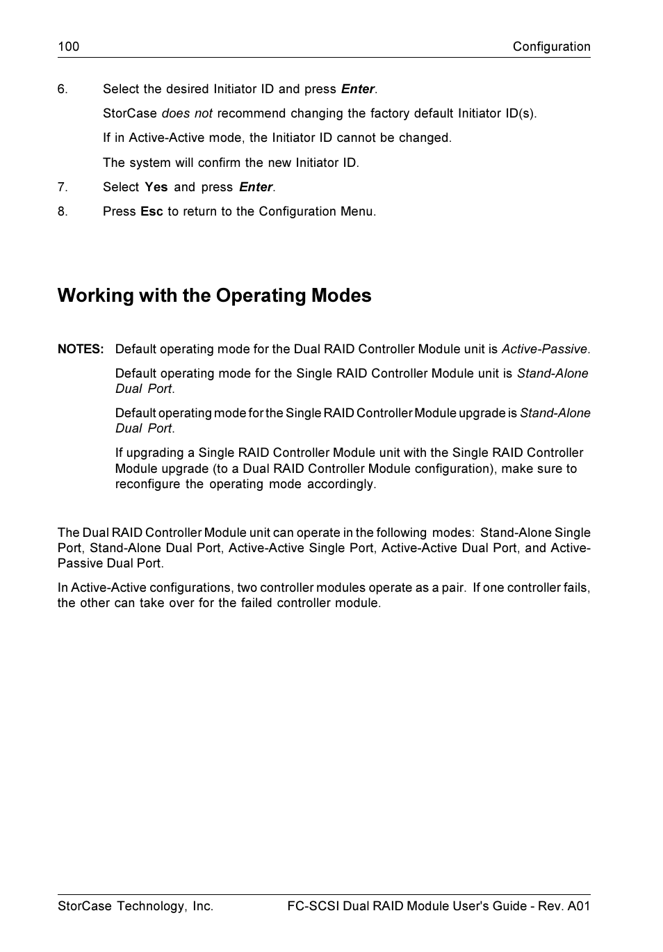 Working with the operating modes | StorCase Technology FC-to-SCSI Single & Dual RAID User Manual | Page 113 / 179