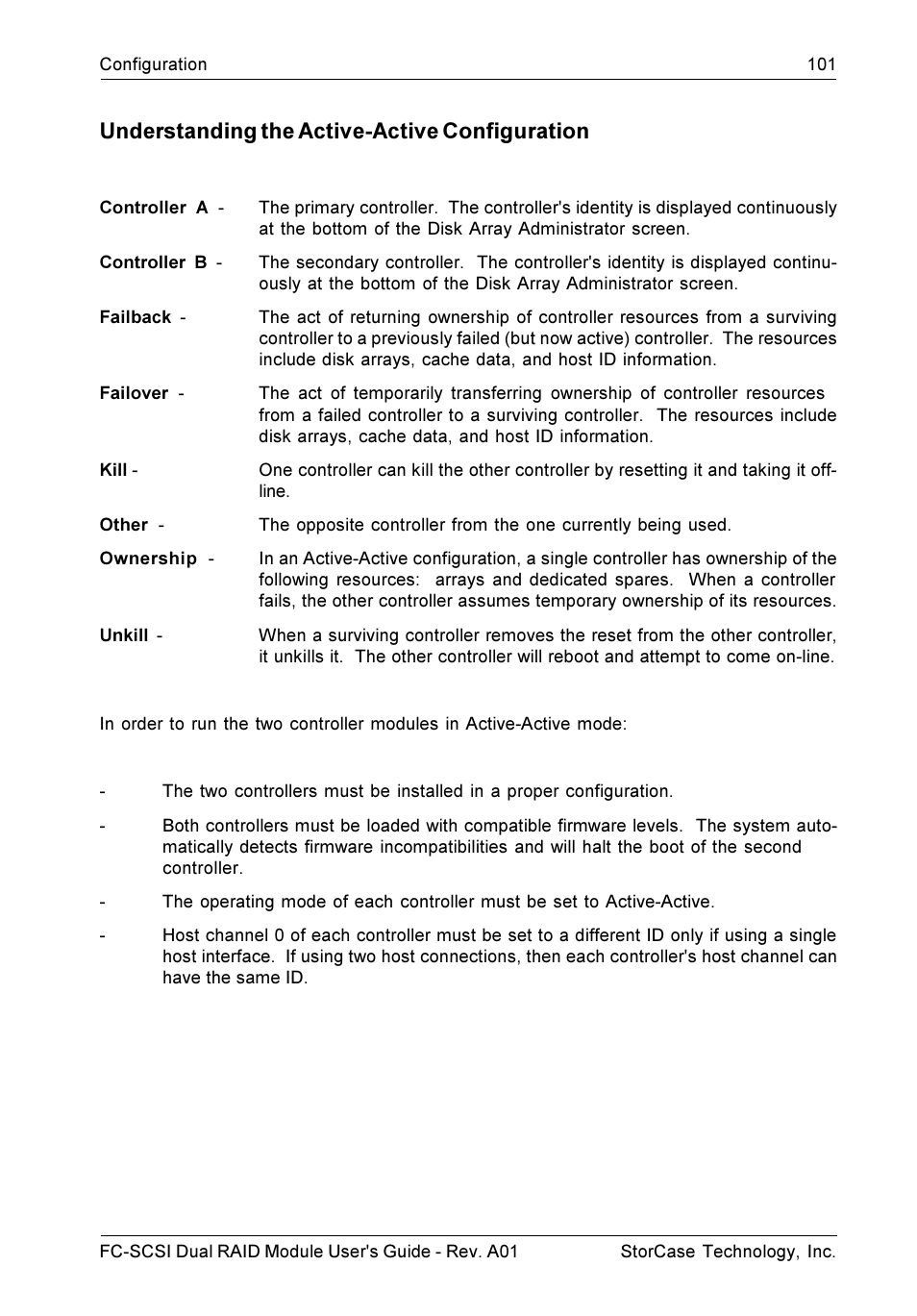 Understanding the active-active configuration | StorCase Technology FC-to-SCSI Single & Dual RAID User Manual | Page 114 / 179