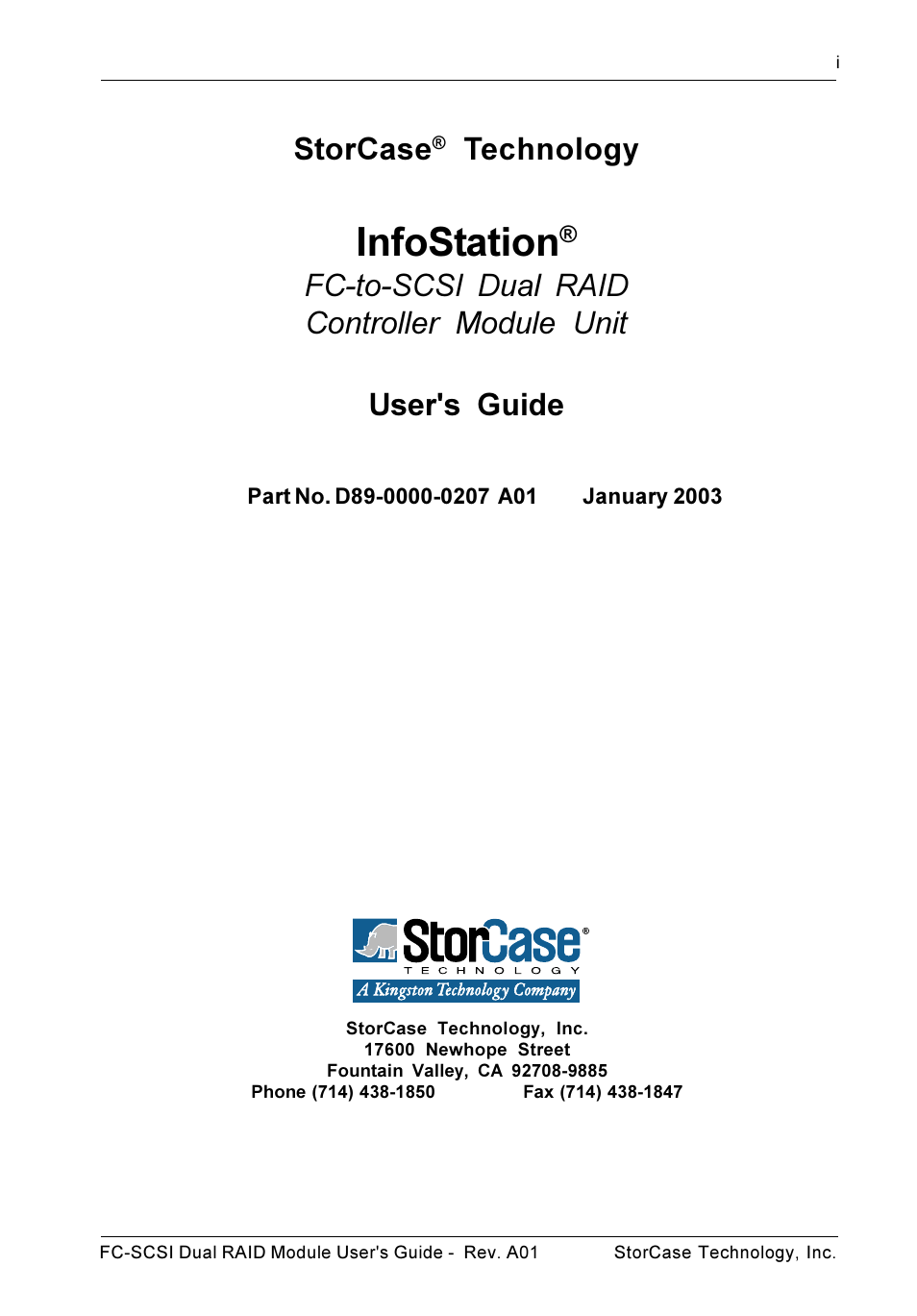 Infostation, Storcase, Technology | StorCase Technology FC-to-SCSI Single & Dual RAID User Manual | Page 2 / 179