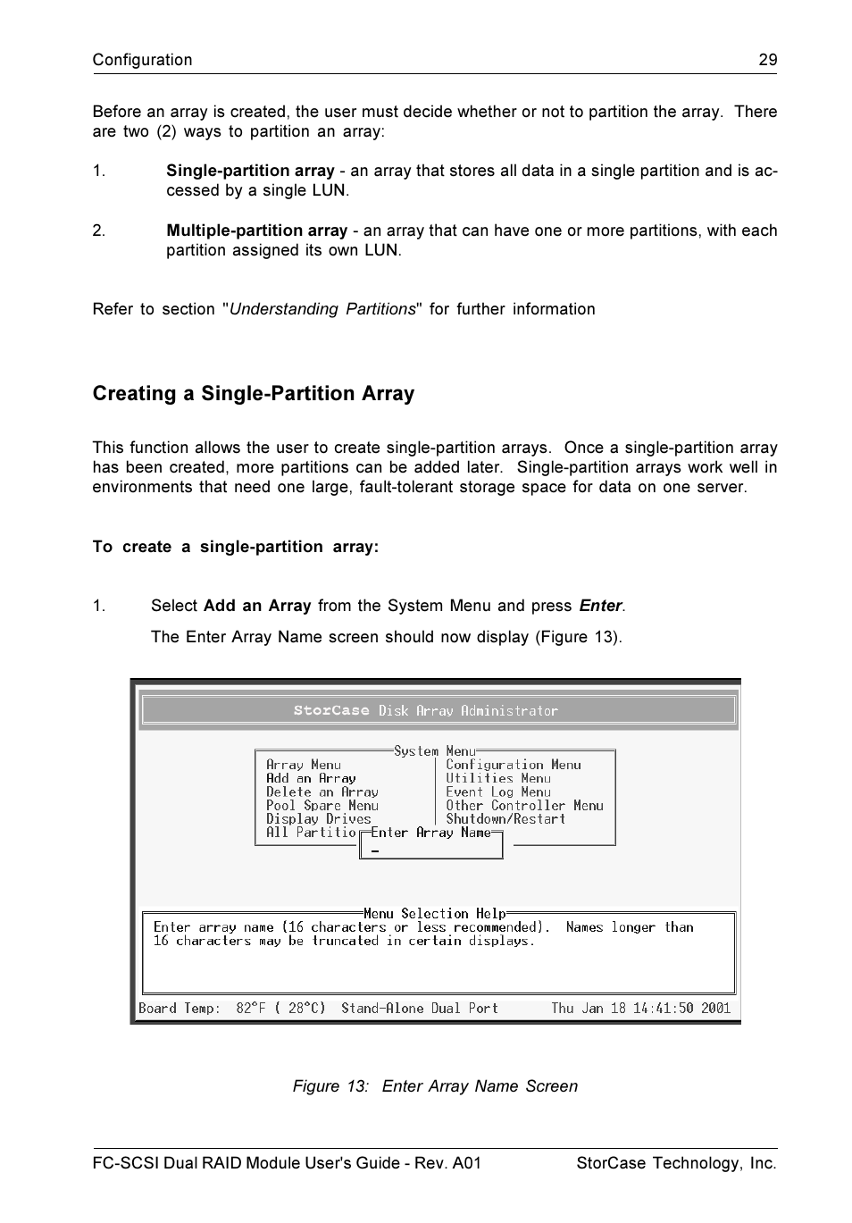 Creating a single-partition array | StorCase Technology FC-to-SCSI Single & Dual RAID User Manual | Page 42 / 179