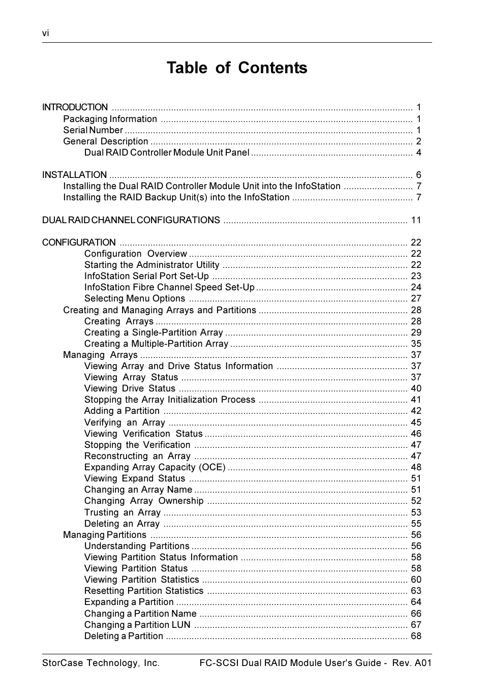 StorCase Technology FC-to-SCSI Single & Dual RAID User Manual | Page 7 / 179