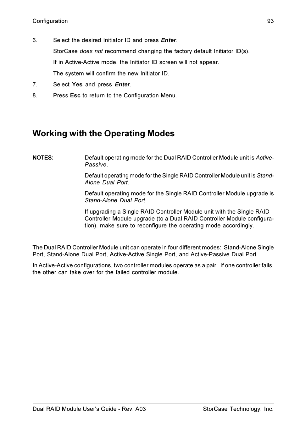 Working with the operating modes | StorCase Technology CSI-to-SCSI Single & Dual RAID User Manual | Page 106 / 171