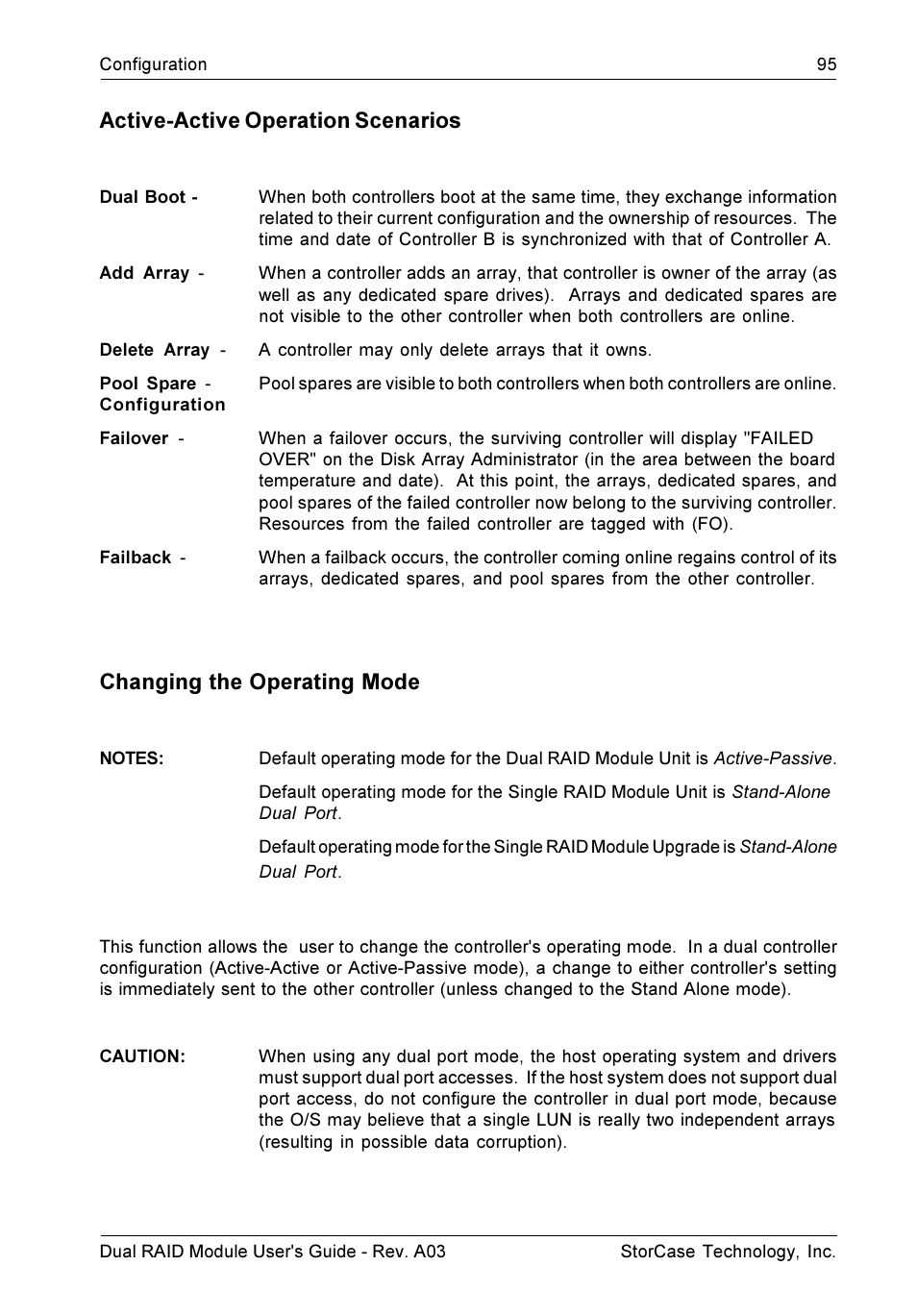 Active-active operation scenarios, Changing the operating mode | StorCase Technology CSI-to-SCSI Single & Dual RAID User Manual | Page 108 / 171