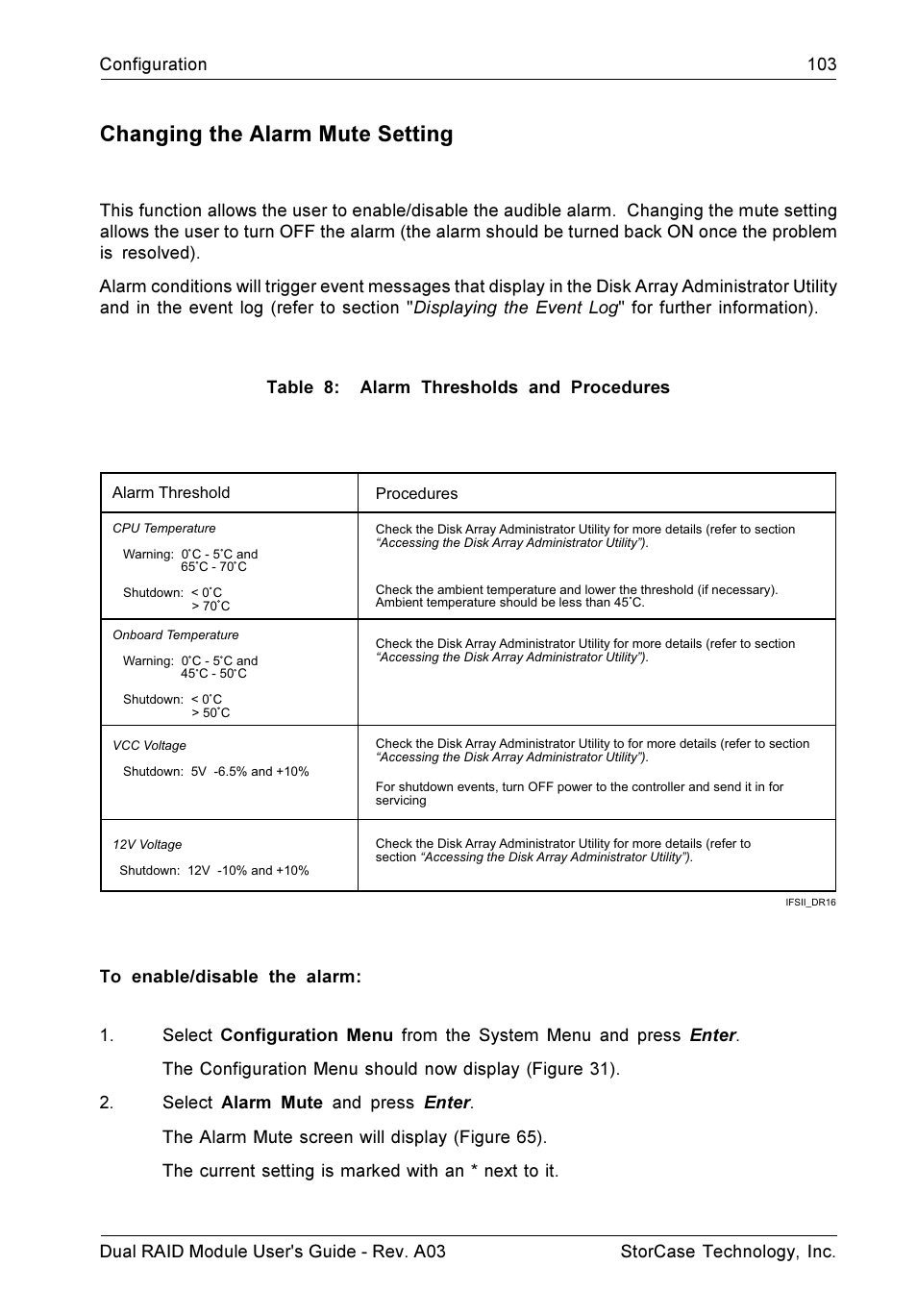 Changing the alarm mute setting | StorCase Technology CSI-to-SCSI Single & Dual RAID User Manual | Page 116 / 171