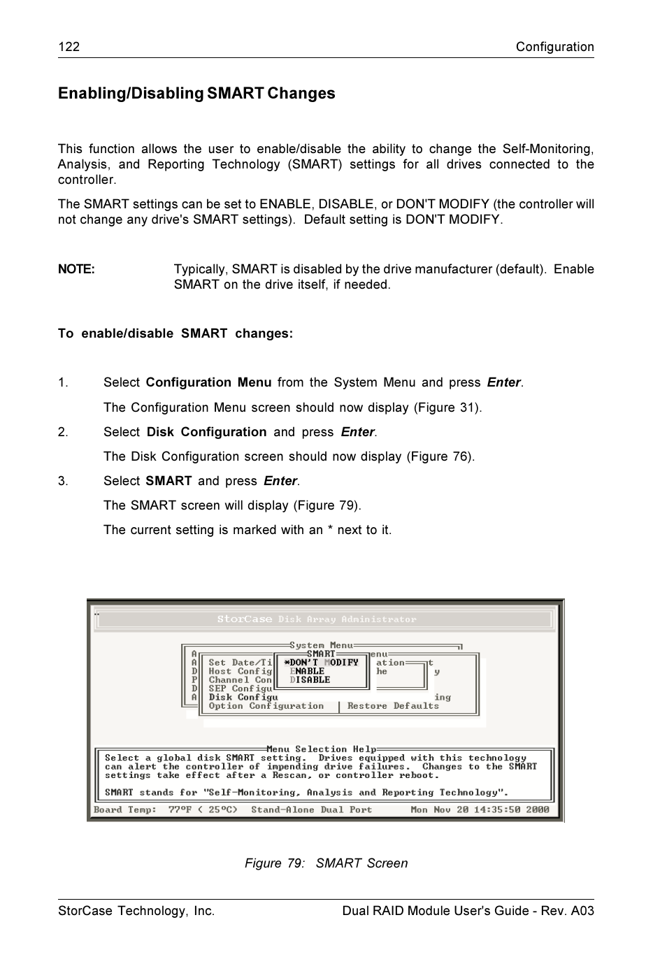 Enabling/disabling smart changes | StorCase Technology CSI-to-SCSI Single & Dual RAID User Manual | Page 135 / 171