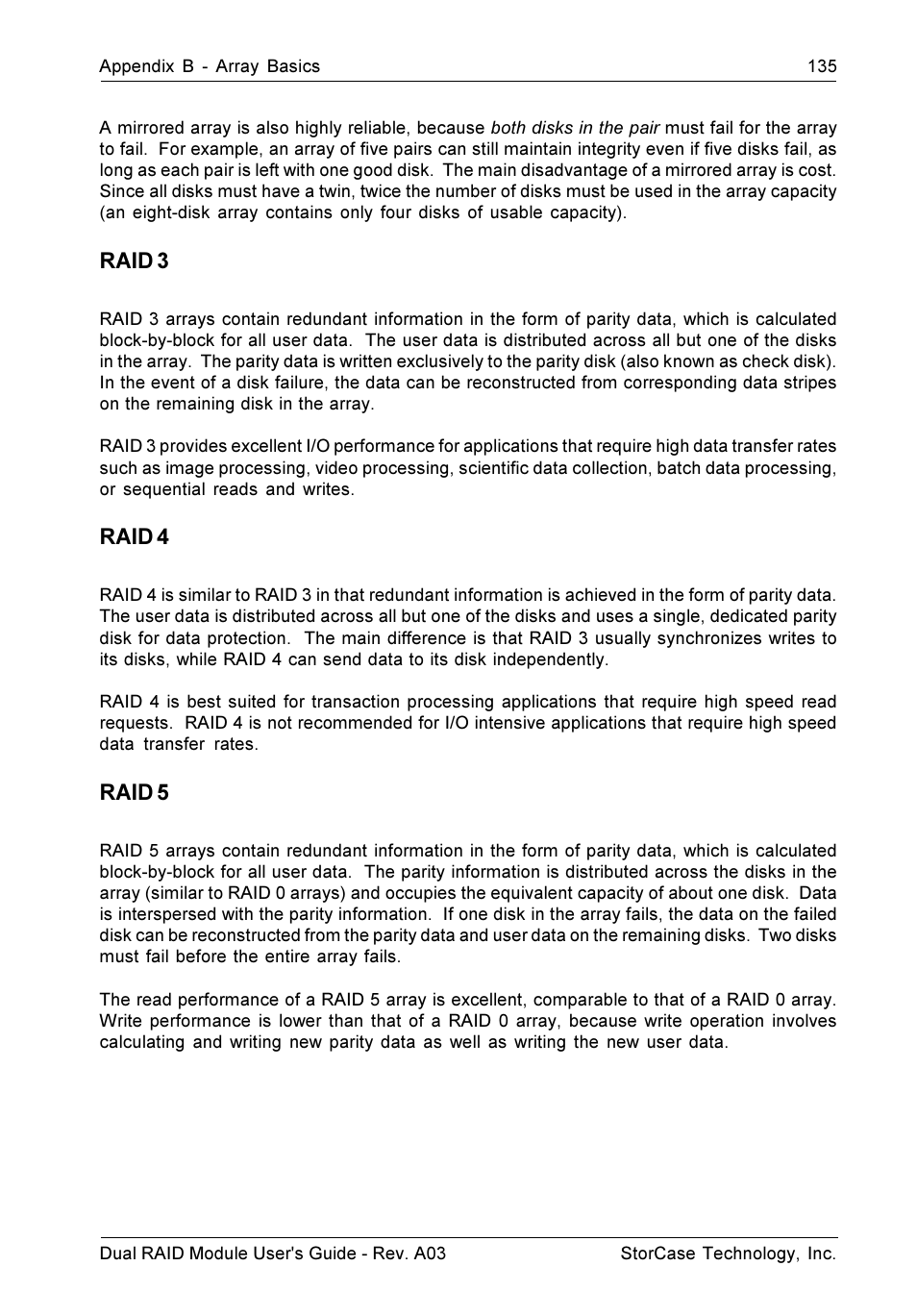 Raid 3, Raid 4, Raid 5 | StorCase Technology CSI-to-SCSI Single & Dual RAID User Manual | Page 148 / 171