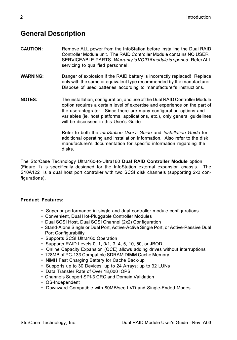 General description | StorCase Technology CSI-to-SCSI Single & Dual RAID User Manual | Page 15 / 171