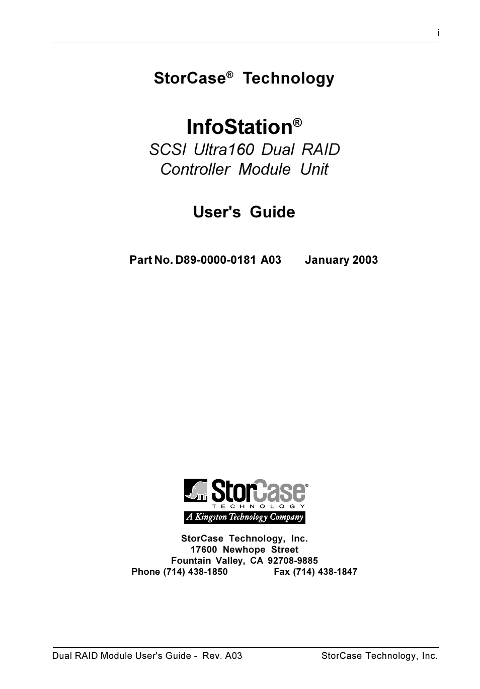 Infostation, Storcase, Technology | StorCase Technology CSI-to-SCSI Single & Dual RAID User Manual | Page 2 / 171