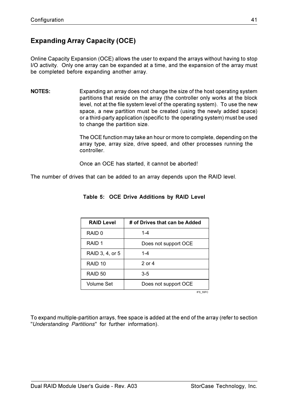 Expanding array capacity (oce) | StorCase Technology CSI-to-SCSI Single & Dual RAID User Manual | Page 54 / 171
