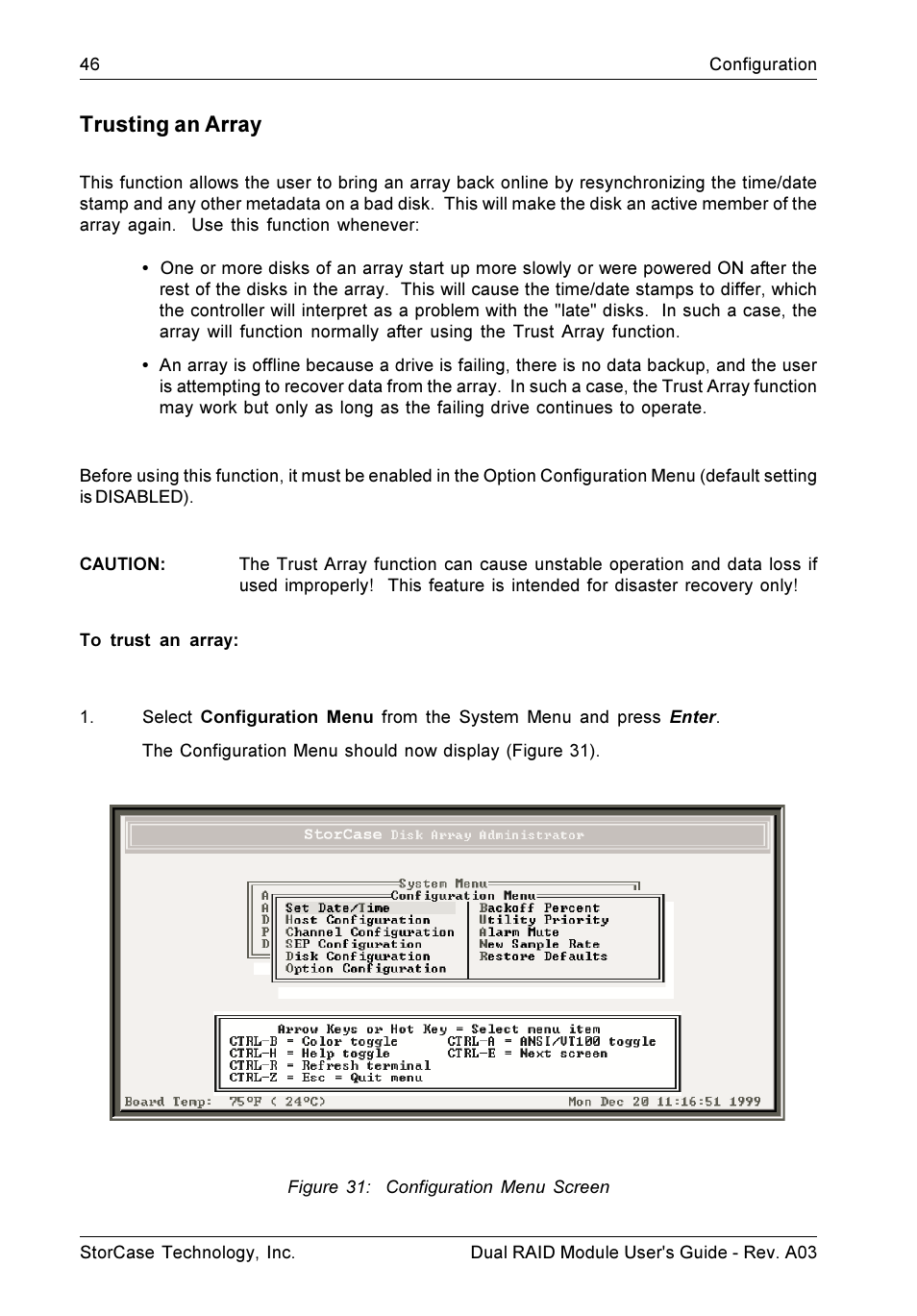 Trusting an array | StorCase Technology CSI-to-SCSI Single & Dual RAID User Manual | Page 59 / 171