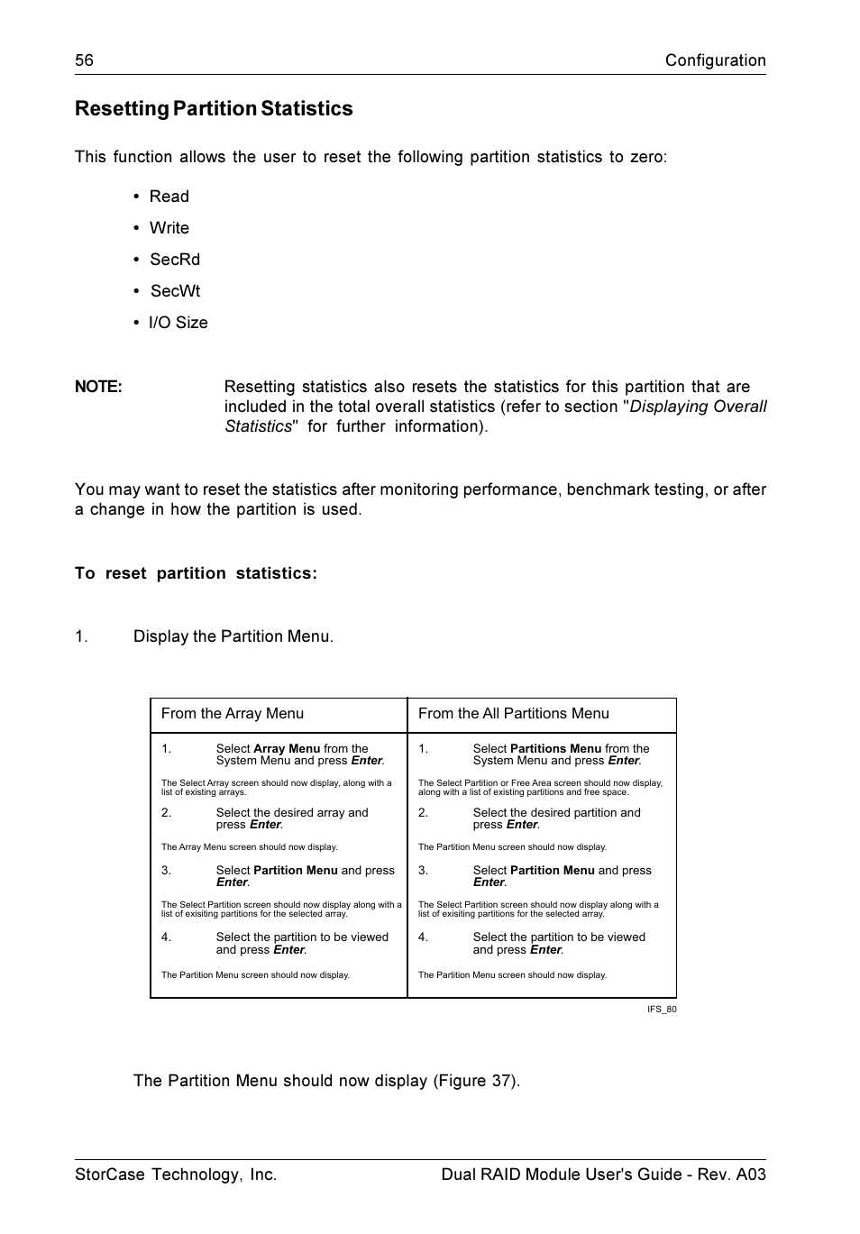 Resetting partition statistics | StorCase Technology CSI-to-SCSI Single & Dual RAID User Manual | Page 69 / 171