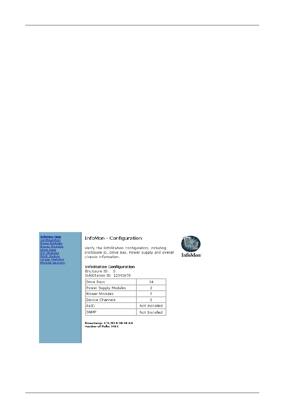 Configuration screen | StorCase Technology InfoMon User Manual | Page 30 / 50