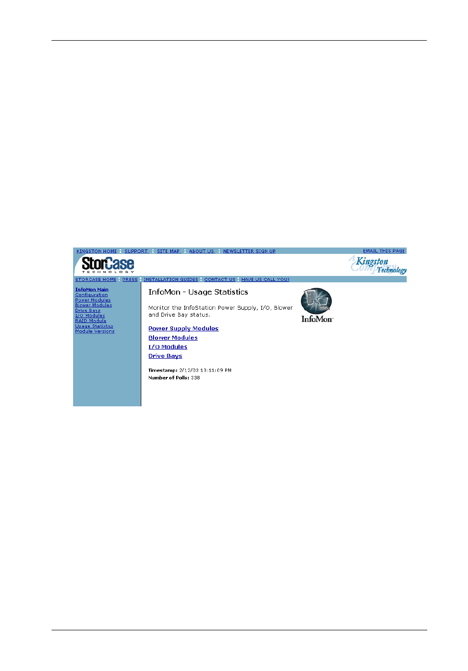 Usage statistics screen | StorCase Technology InfoMon User Manual | Page 37 / 50