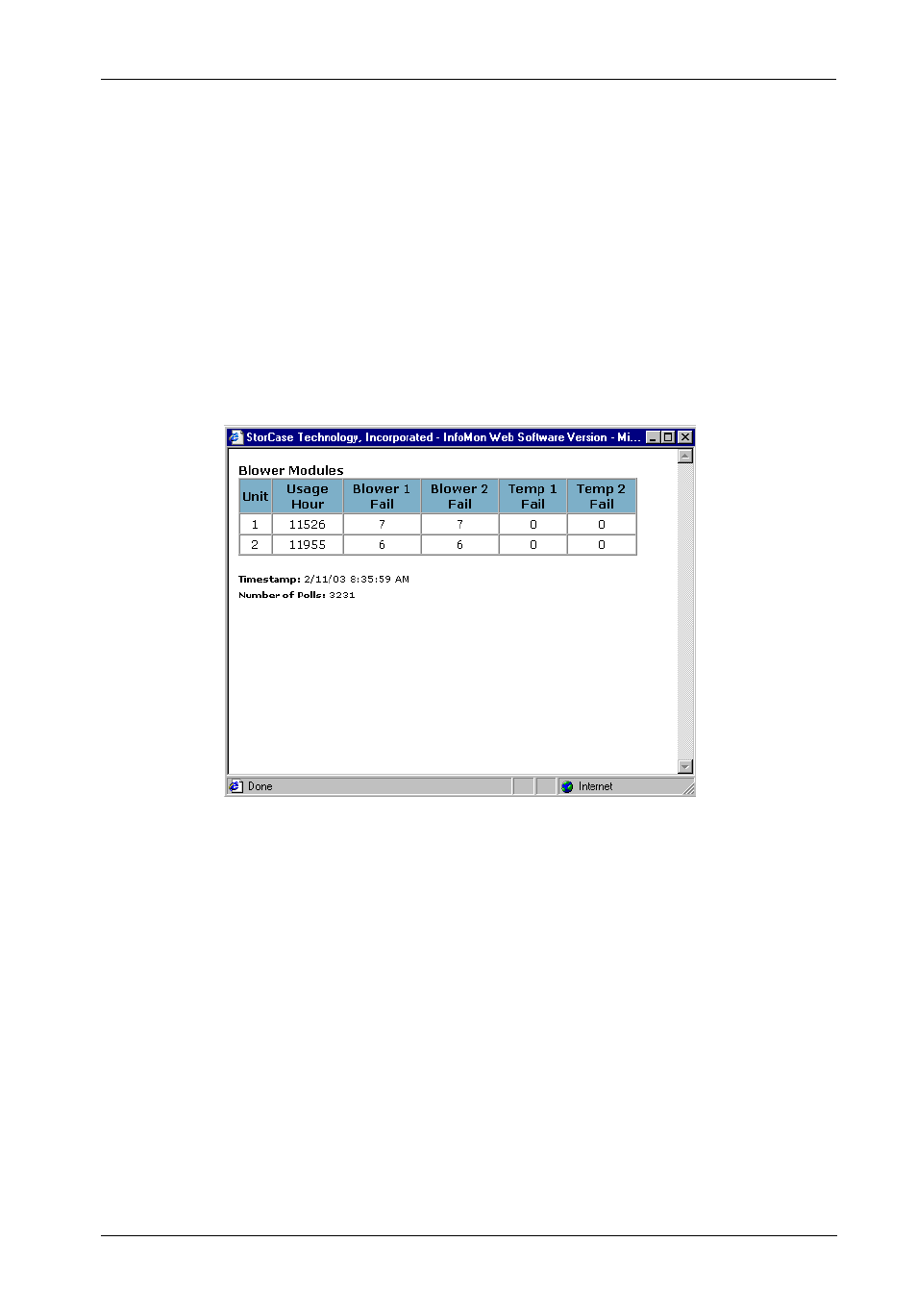 Blower module usage statistics | StorCase Technology InfoMon User Manual | Page 39 / 50