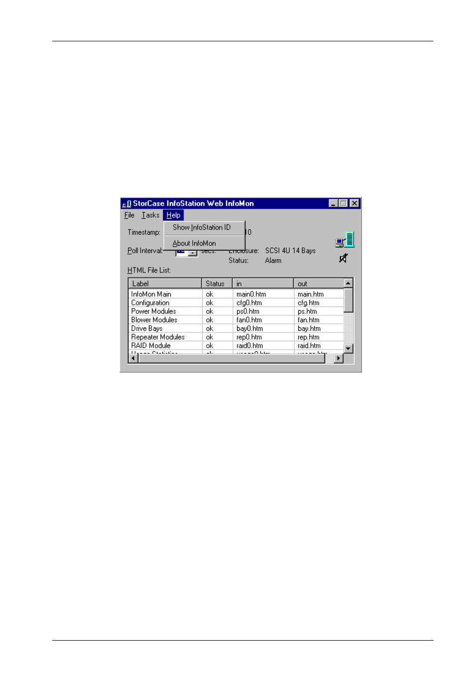 Help | StorCase Technology InfoMon User Manual | Page 45 / 50