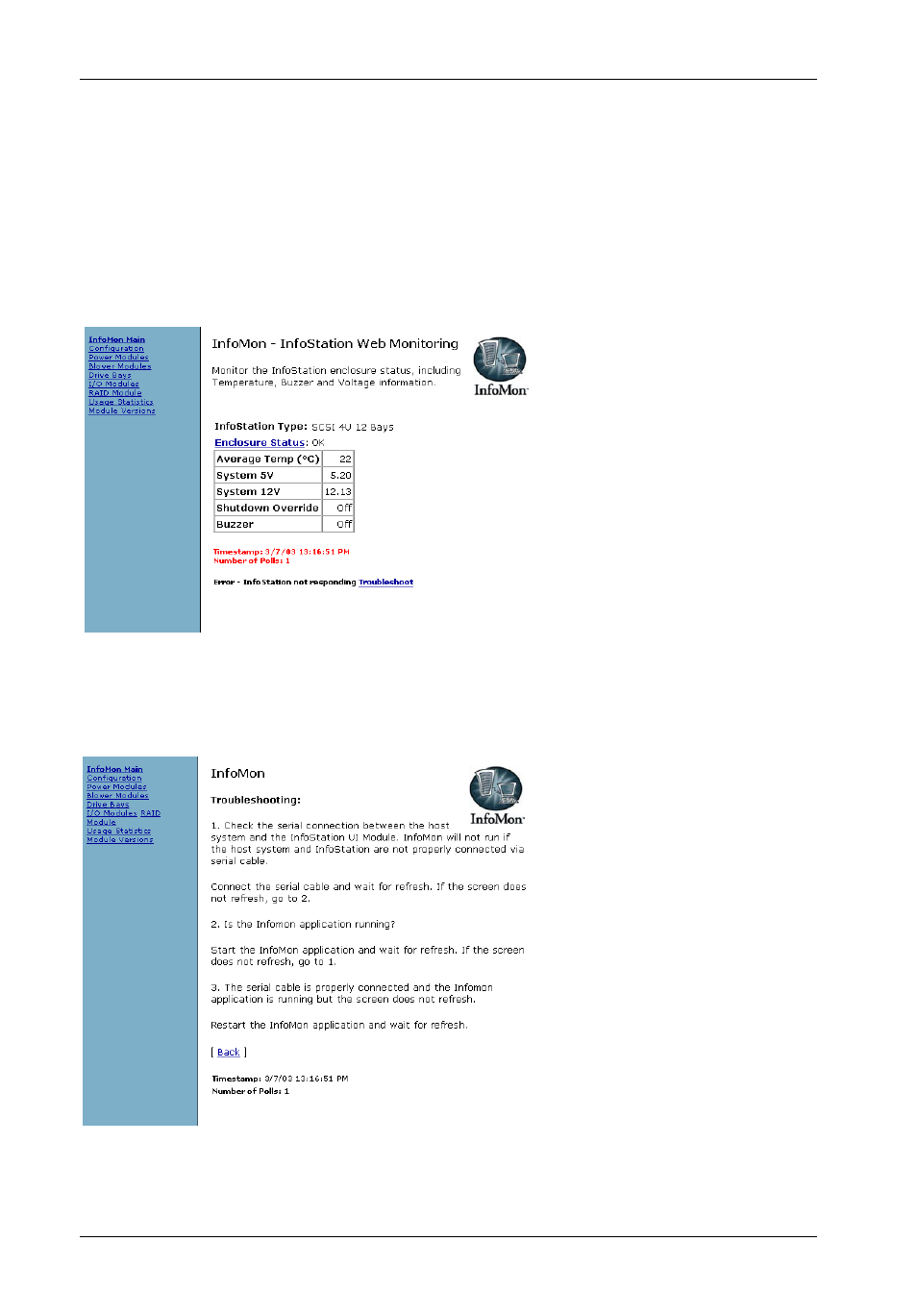 Infomon error and troubleshooting | StorCase Technology InfoMon User Manual | Page 48 / 50