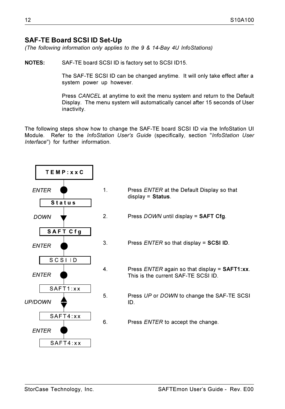 Saf-te board scsi id set-up | StorCase Technology S10A100 User Manual | Page 12 / 24